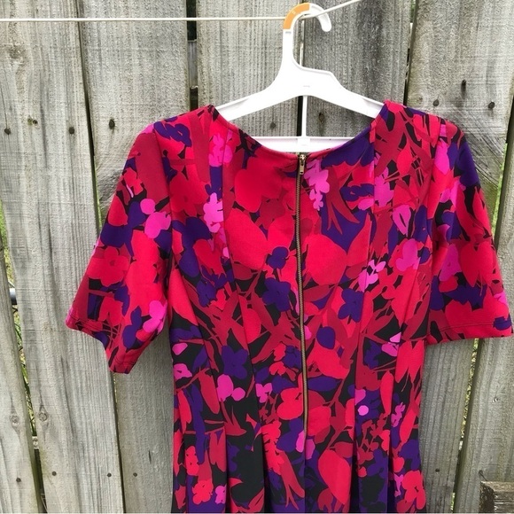 Gabby Skye Purple and Pink Floral 3/4 Sleeve Fit and Flare Dress - Picture 6 of 9